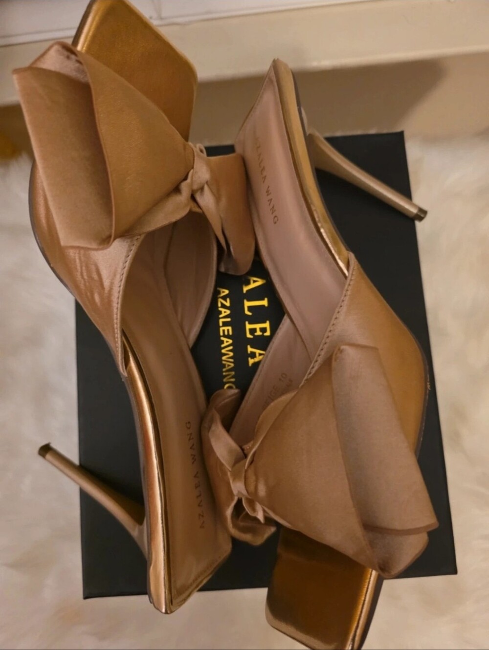 Azalea Wang Caramel Bow Slide Heels Sz 10 - Picture 3 of 6